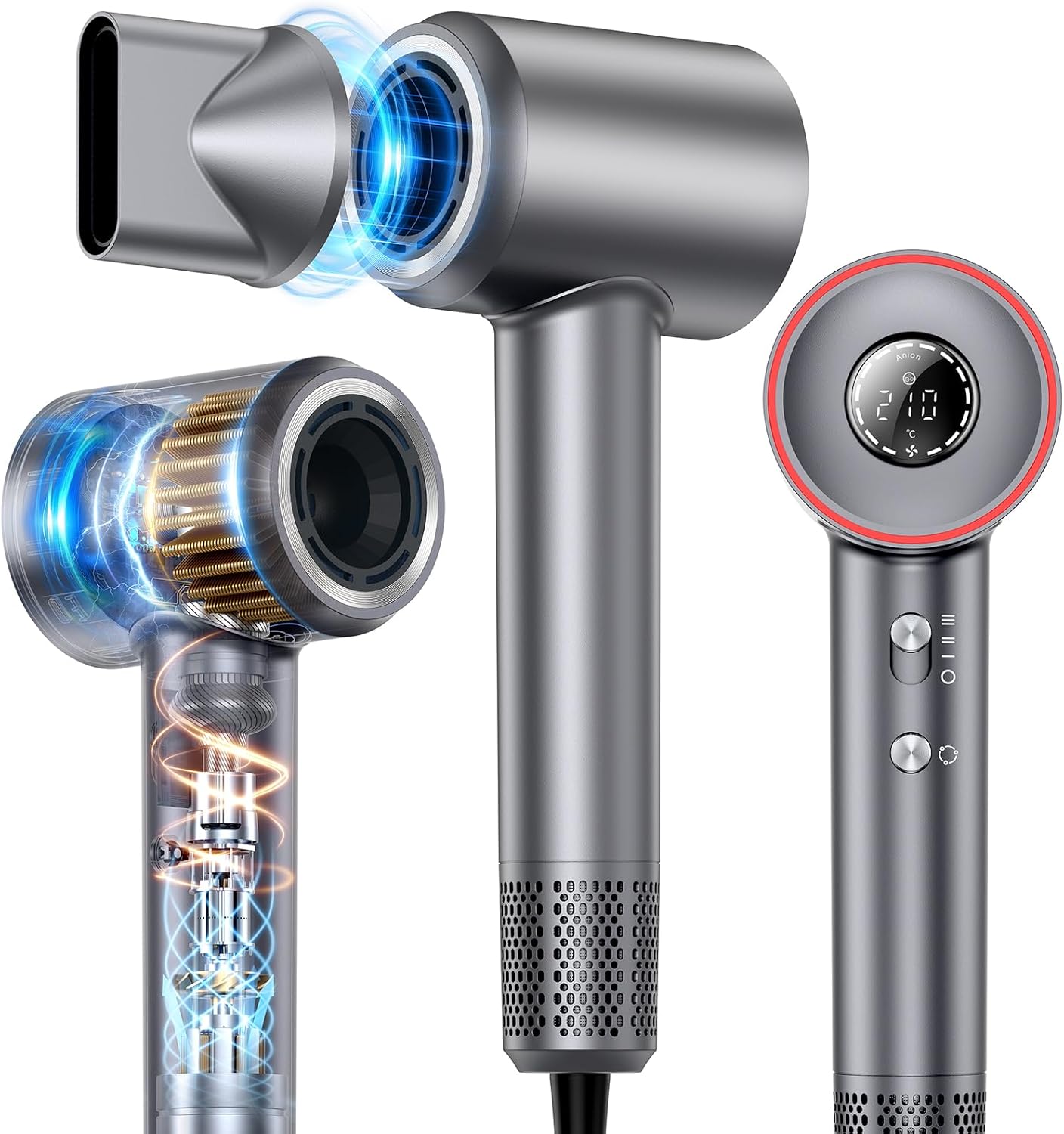 Hair Dryer, 160000 RPM High Speed 200 Million Ionic Blow Dryer, Professional Hair Blow Dryer with Diffuser and Nozzle for Home, Travel & Salon Use, 120V